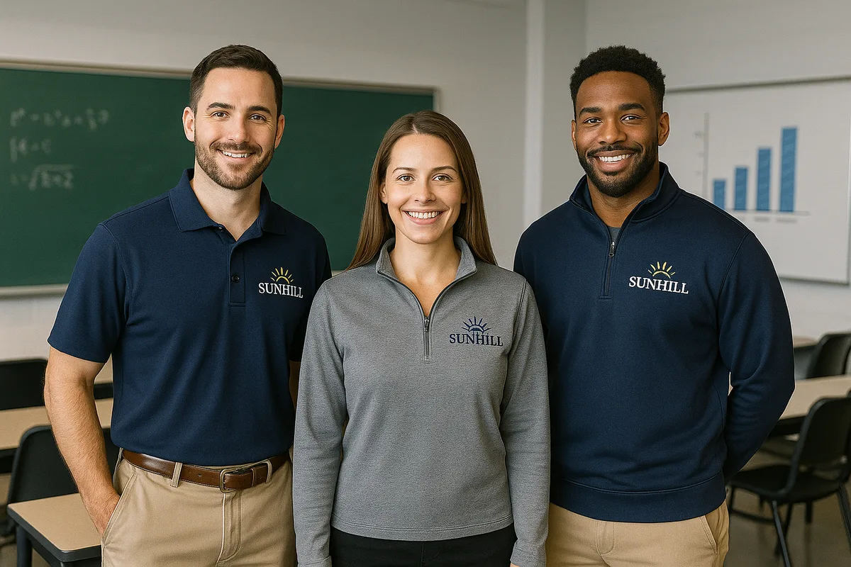 Education team in custom branded uniforms