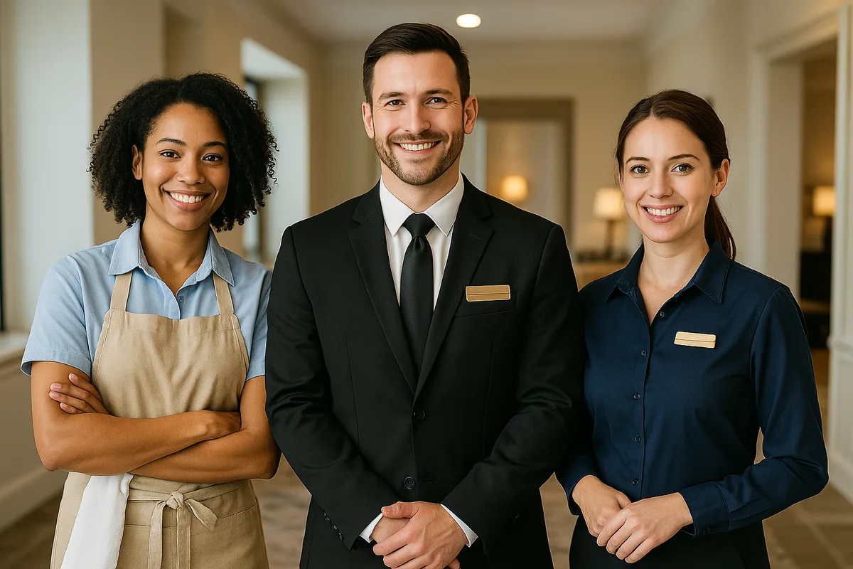 Hospitality team in custom branded uniforms