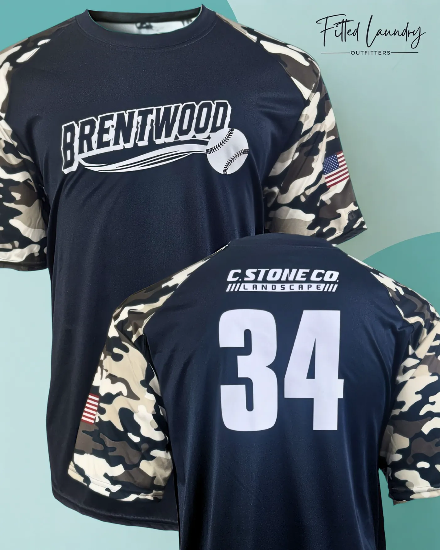 Custom Brentwood Baseball team apparel sponsored by C. Stone Landscape