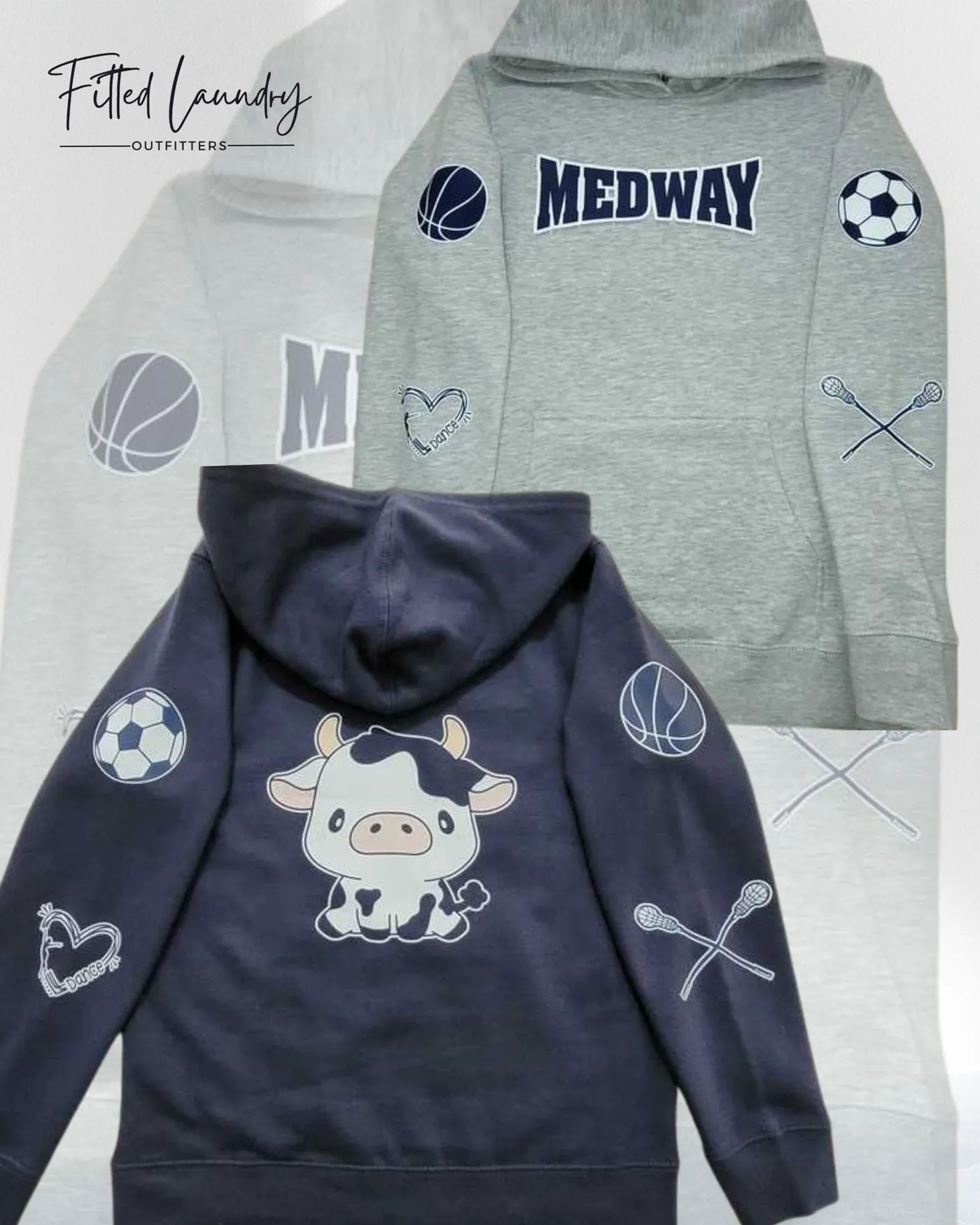 Custom heat-pressed hoodie designed through FLO's Medway Make-A-Hoodie Store